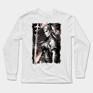 Female Viking Fantasy Warrior Abstract Portrait / Norse Mythology Long Sleeve T-Shirt